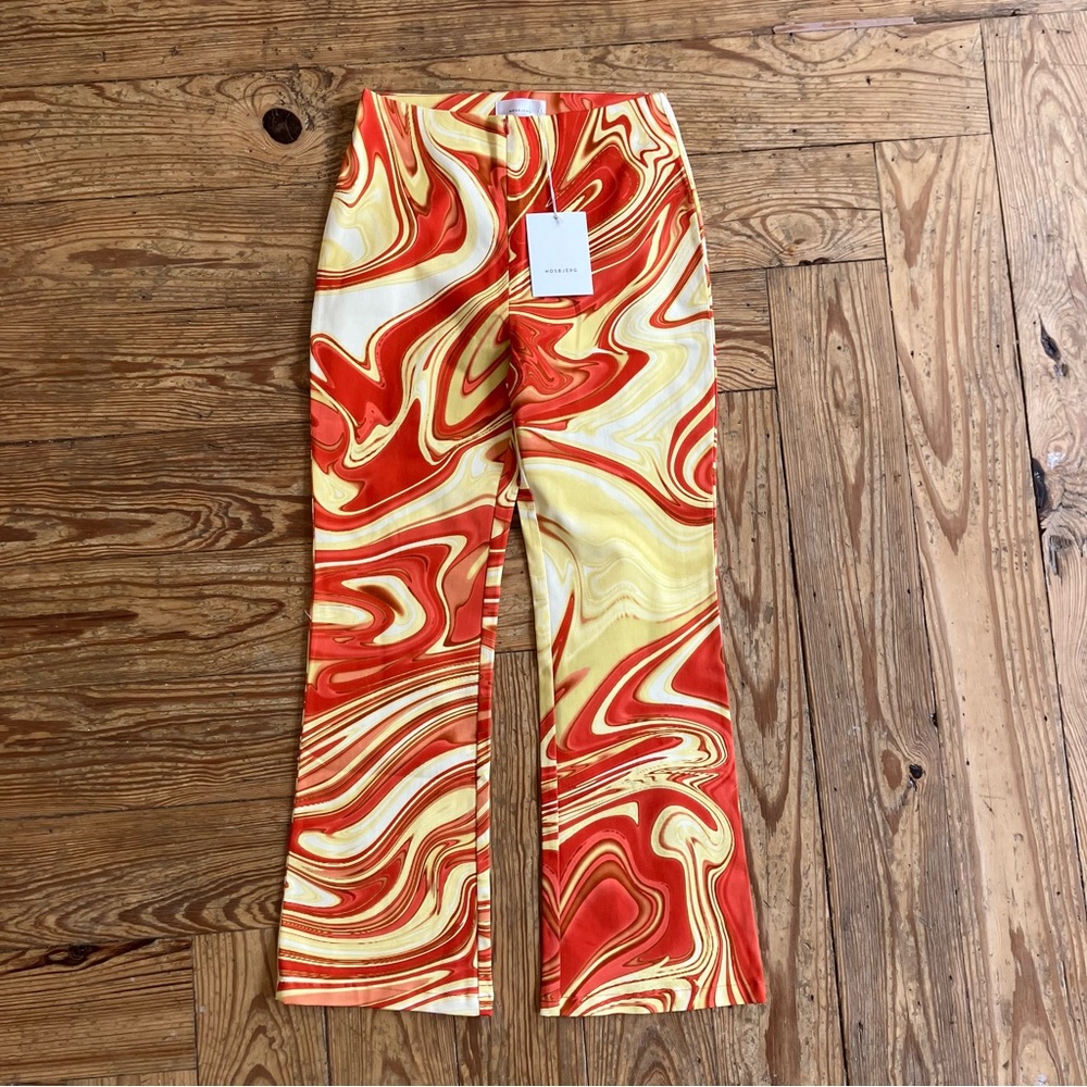 Hosbjerg Paloma Vilma Marble Print Pants Red Yellow NWT Size M | Scandi Designer